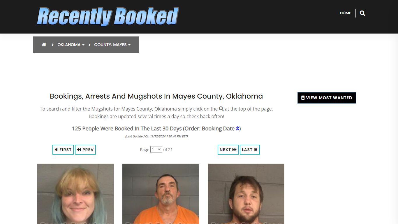 Bookings, Arrests and Mugshots in Mayes County, Oklahoma - Recently Booked