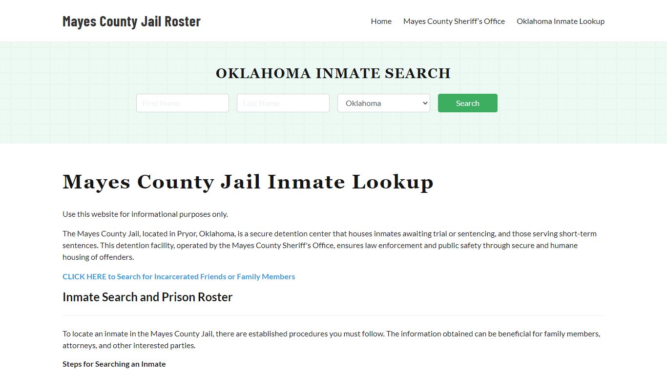 Mayes County Jail Roster Lookup, OK, Inmate Search