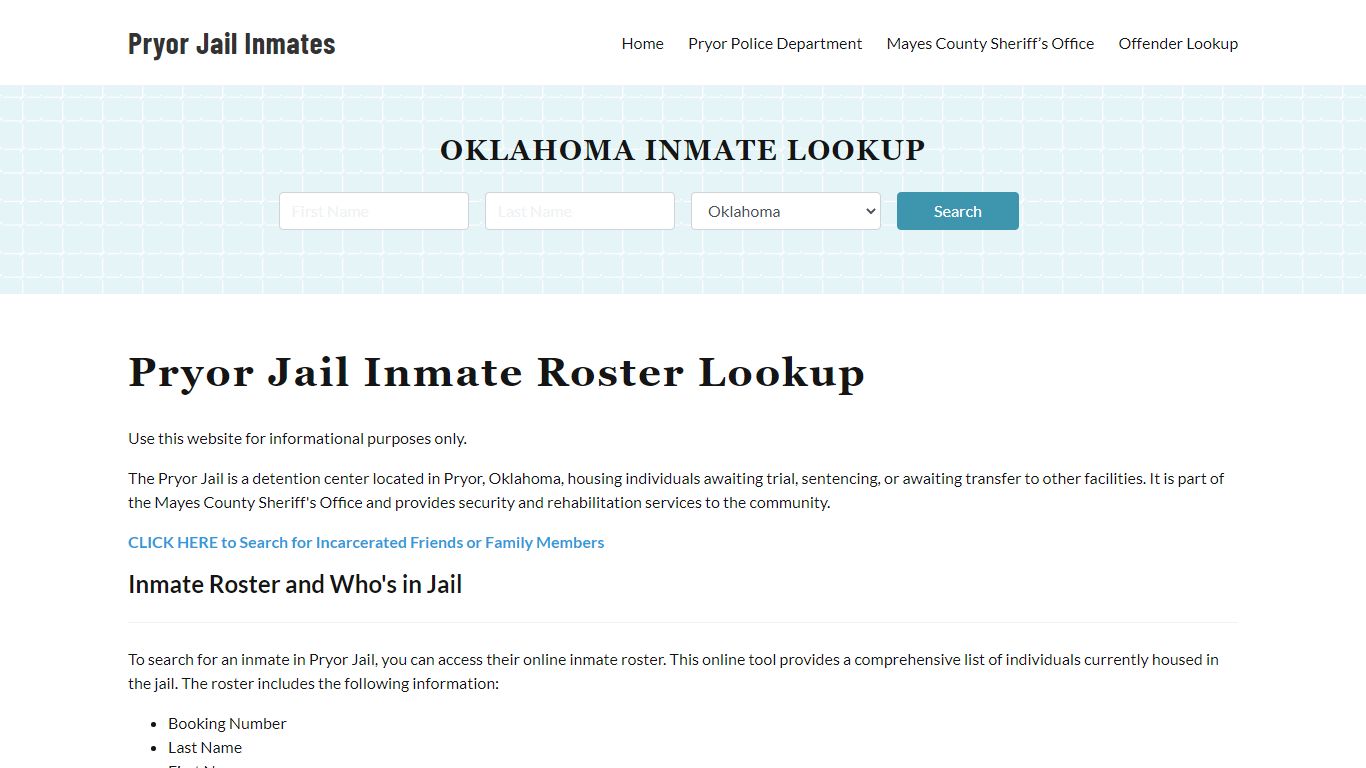 Pryor Jail Inmate Roster, Mayes County, OK, Offender Search