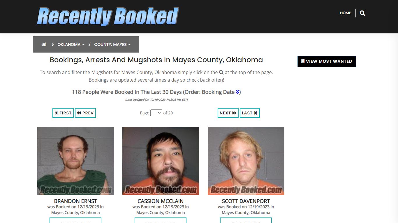 Bookings, Arrests and Mugshots in Mayes County, Oklahoma - Recently Booked